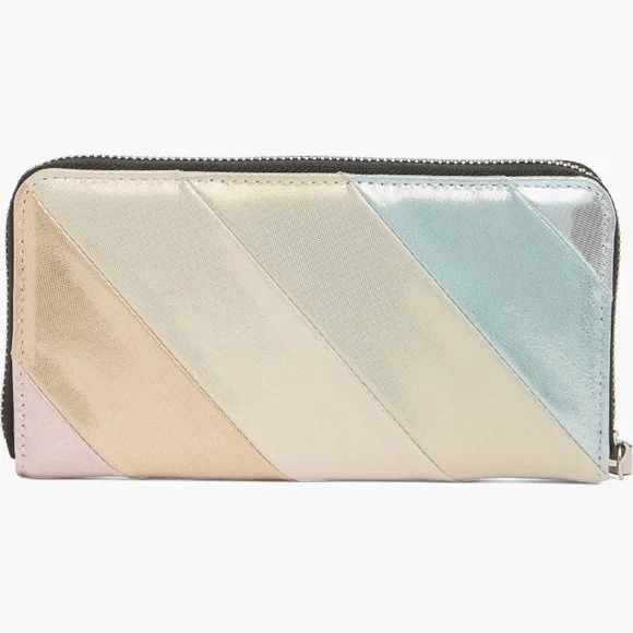 NWT Kurt Geiger Metallic Suede Leather Stripe Brixton Lock Zip Wallet - Picture 8 of 12
